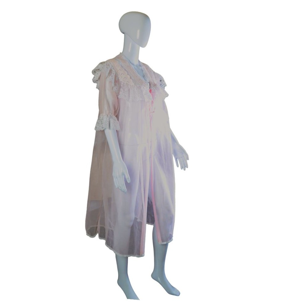 Danni Lace Ruffle Pink and White Peignoir - Size M